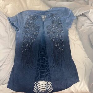 Philipp Plein Blue Wing Design Cutout Tee